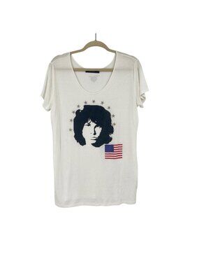 TWIN-SET Size Small Jim Morrison USA Rock Graphic T-Shirt White Scoop Neck
